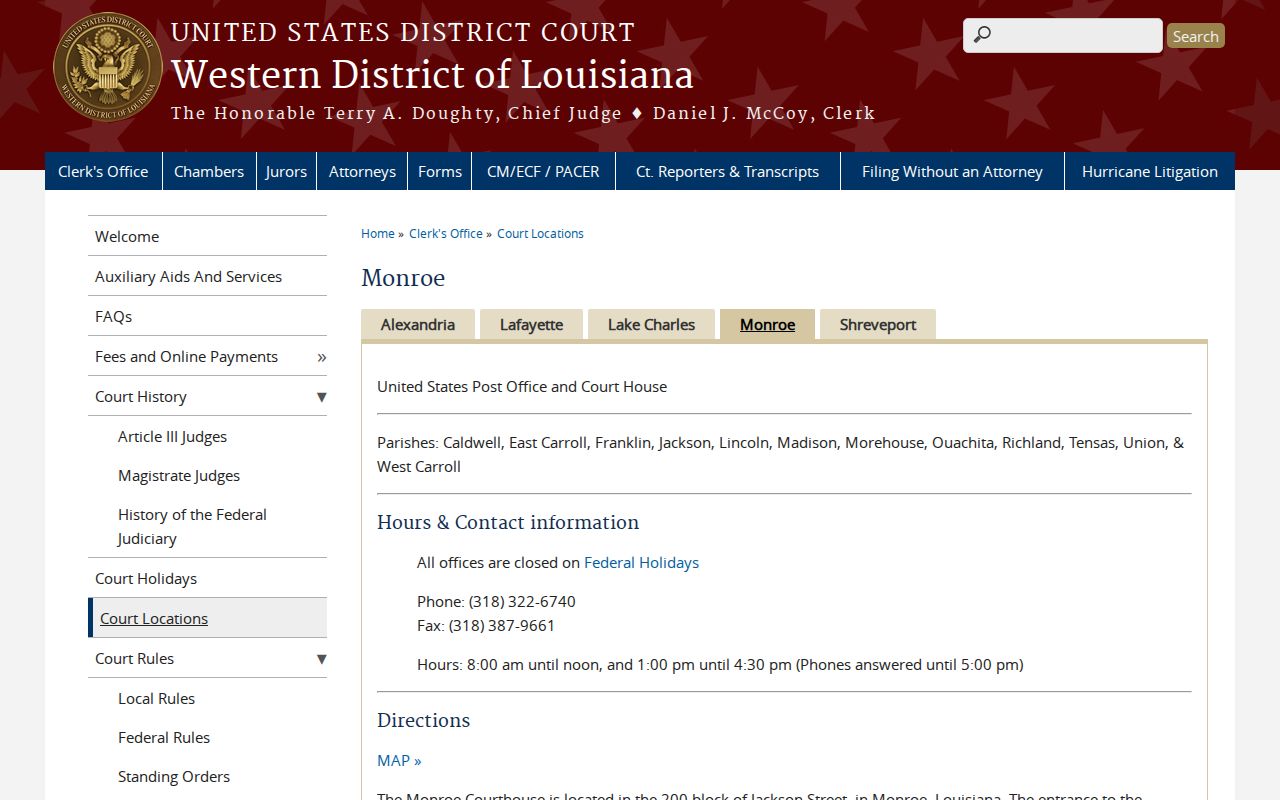 Federal courthouse location for Caldwell Parish federal warrant records