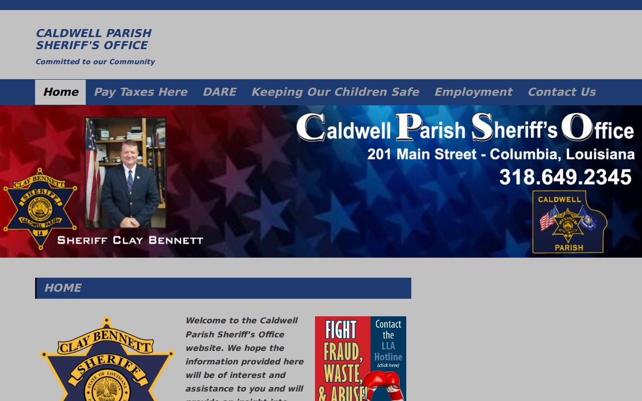 Caldwell Parish Sheriff's Office homepage for warrant records contact