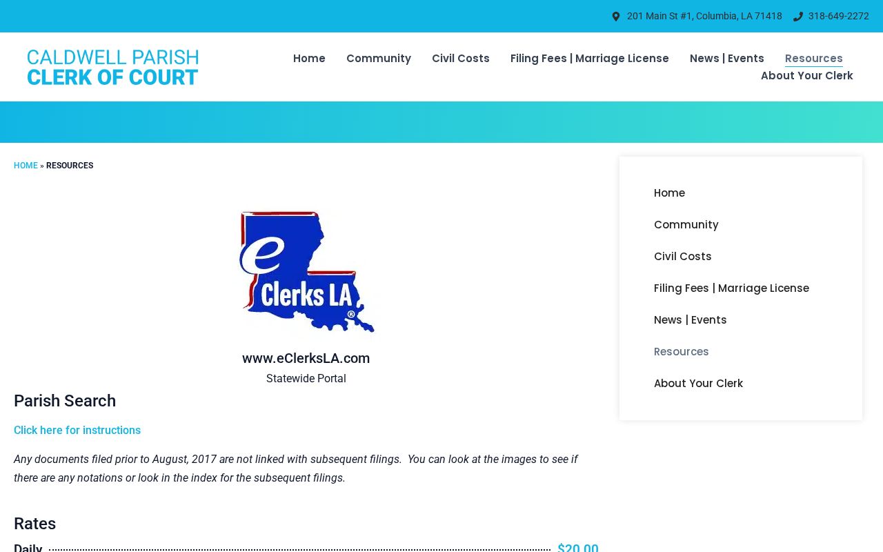 Caldwell Parish Clerk Connect and eClerksLA page for warrant records access